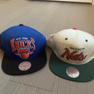 Men's Mitchell & Ness (1) New York Knicks and (2) Brooklyn Nets hats ONE SIZE